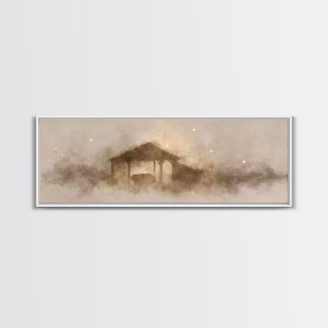 Heavenly Child Rest | Framed Canvas Print | Christian Christmas Art | Panoramic Painting | Christian Art Print | Jesus Painting