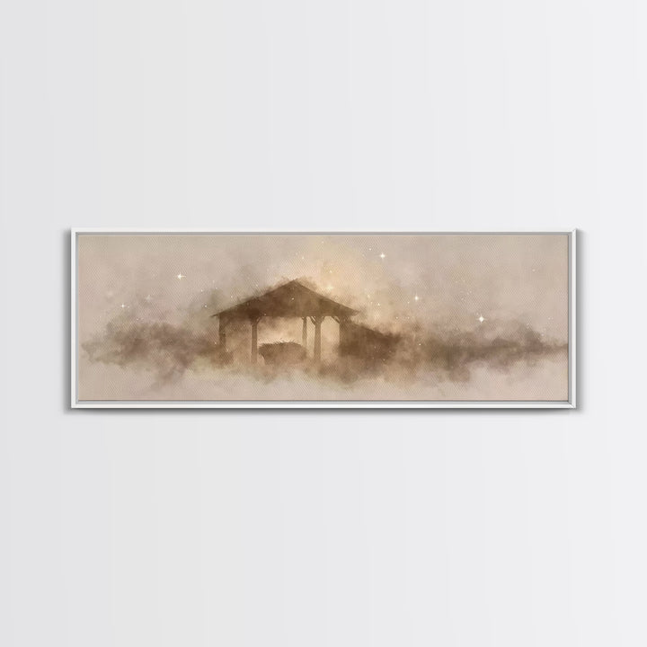 Heavenly Child Rest | Framed Canvas Print | Christian Christmas Art | Panoramic Painting | Christian Art Print | Jesus Painting