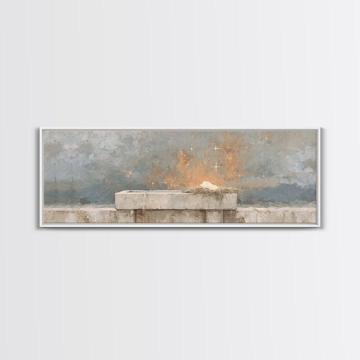 Manger Star Peace - Framed Canvas Print - Christian Wall Art - Extra Wide Art - Christian Decor - Christmas Art