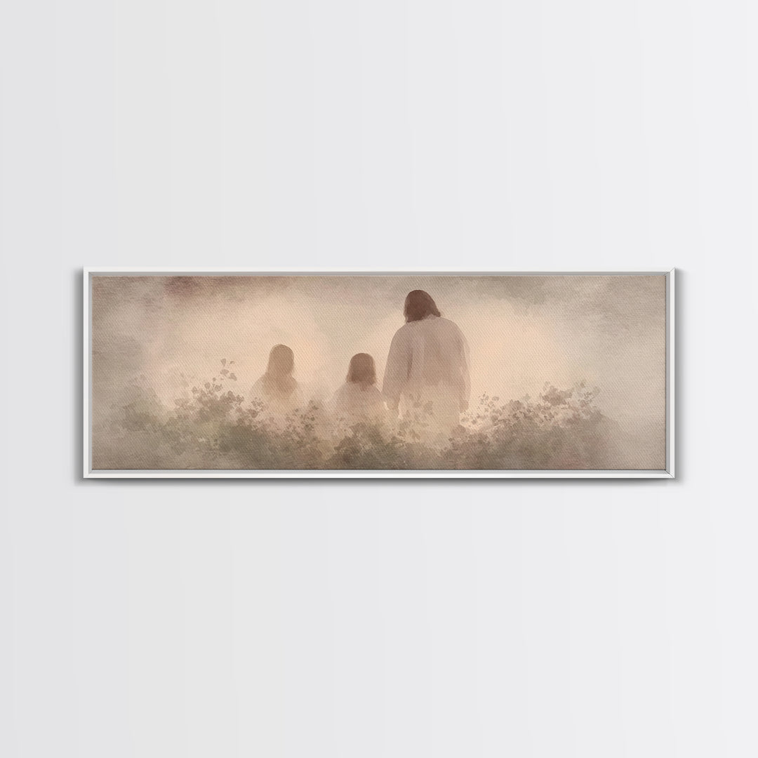 Fields Of His Peace - Framed Canvas Print - Panoramic Frame - Christian Art Prints - Jesus Art Print - Christian Decor