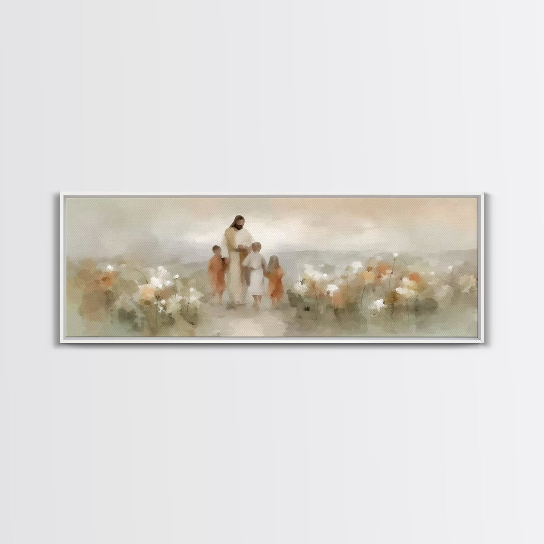 Guided By His Love, Framed Canvas Print, Panoramic Art, Christian Wall Art, Jesus Painting Canvas, Christian Gift