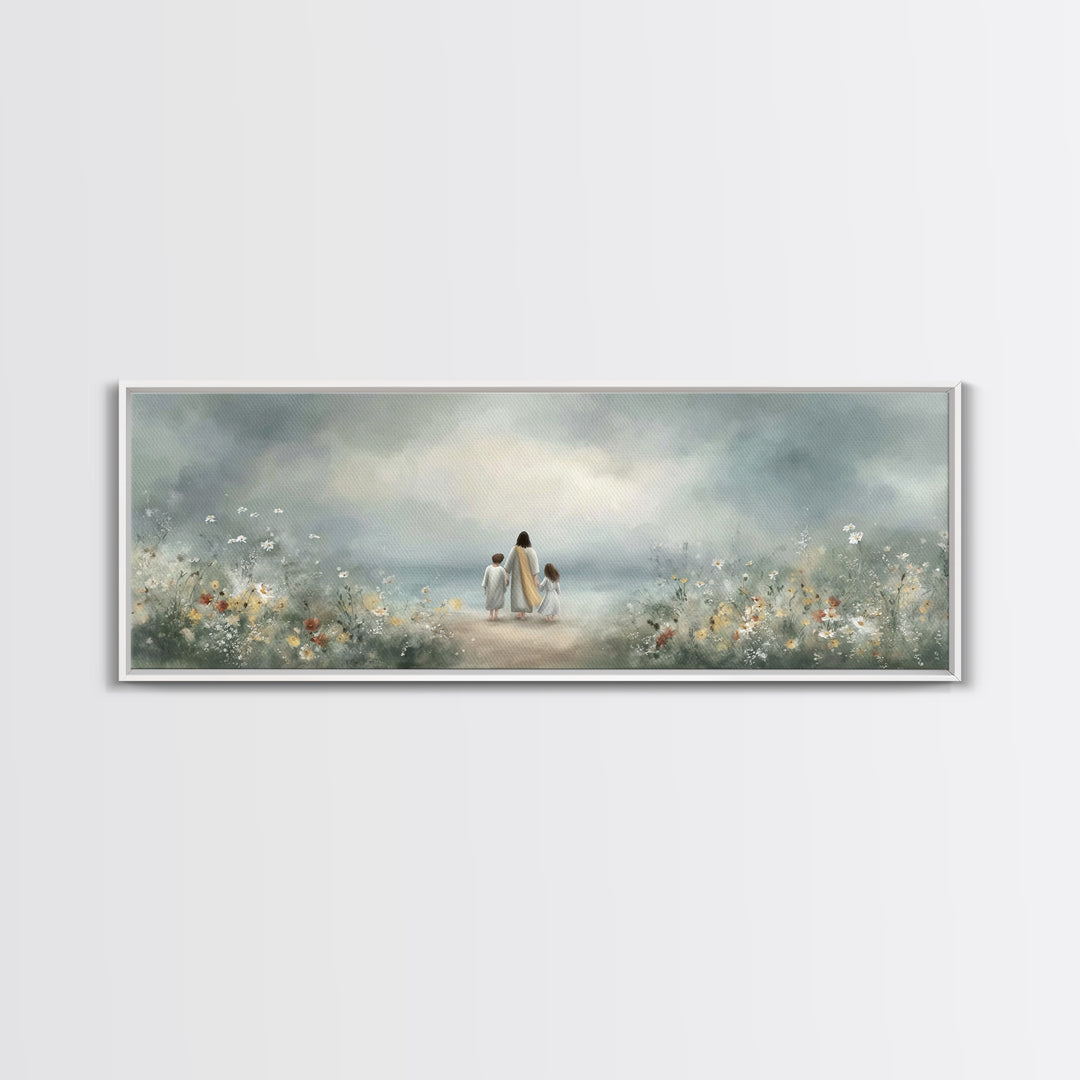 Walk In His Light – Framed Canvas Print – Christian Art Canvas – Panoramic Wall Art – Jesus Art Print – Christian Decor