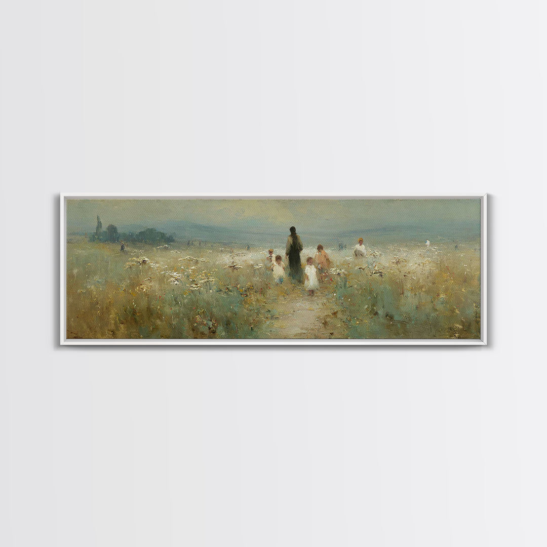 Meadow Of His Peace | Framed Canvas Print | Panoramic Art | Christian Art Canvas | Jesus Wall Art | Christian Painting