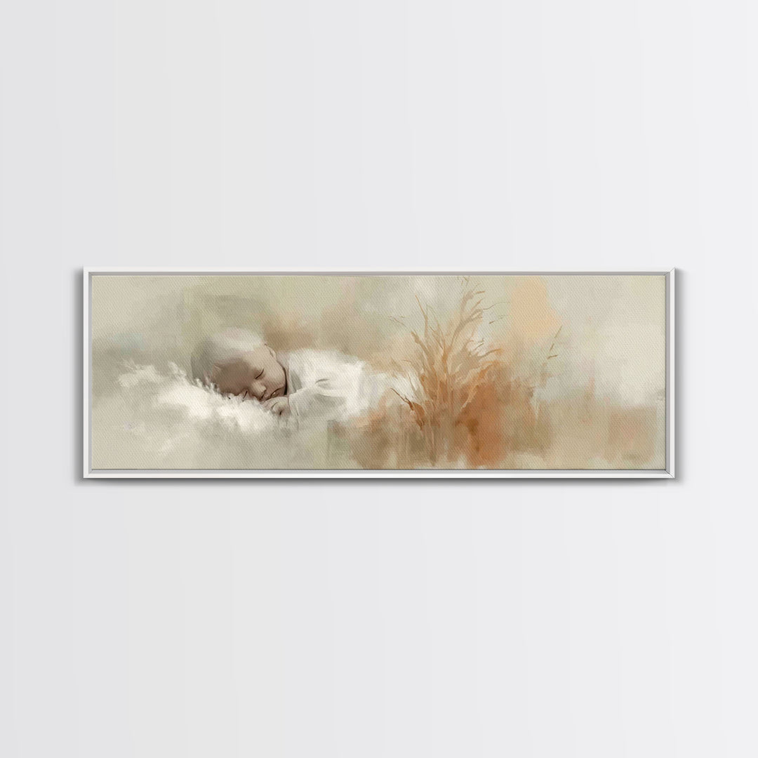 Silent Holy Night, Framed Canvas Print, Christian Christmas Art, Panoramic Wall Art, Jesus Art Print, Christian Decor