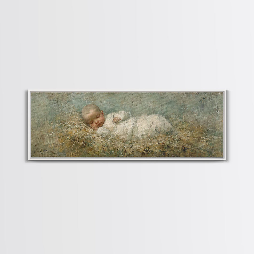 Holy Night Cradle, Framed Canvas Print, Christian Wall Art, Subtle Christian Art, Christian Christmas Art, Panoramic Wall Art, Christian De