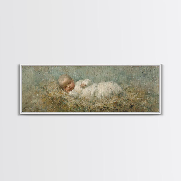 Holy Night Cradle, Framed Canvas Print, Christian Wall Art, Subtle Christian Art, Christian Christmas Art, Panoramic Wall Art, Christian De