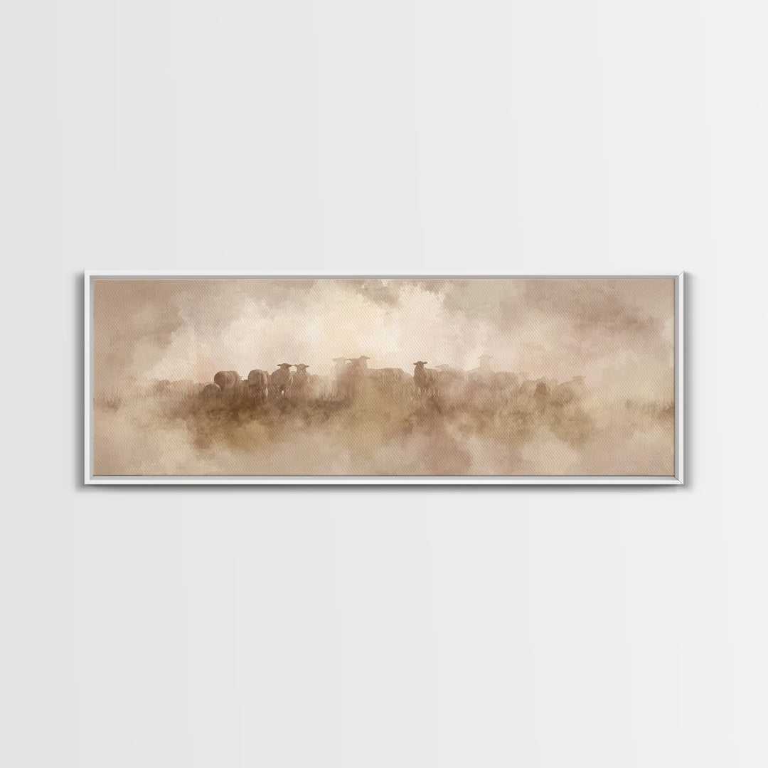 Shepherd’s Quiet Watch, Framed Canvas Print, Christian Wall Art, Christian Art Canvas, Jesus Painting, Panoramic Painting, Christian Christ