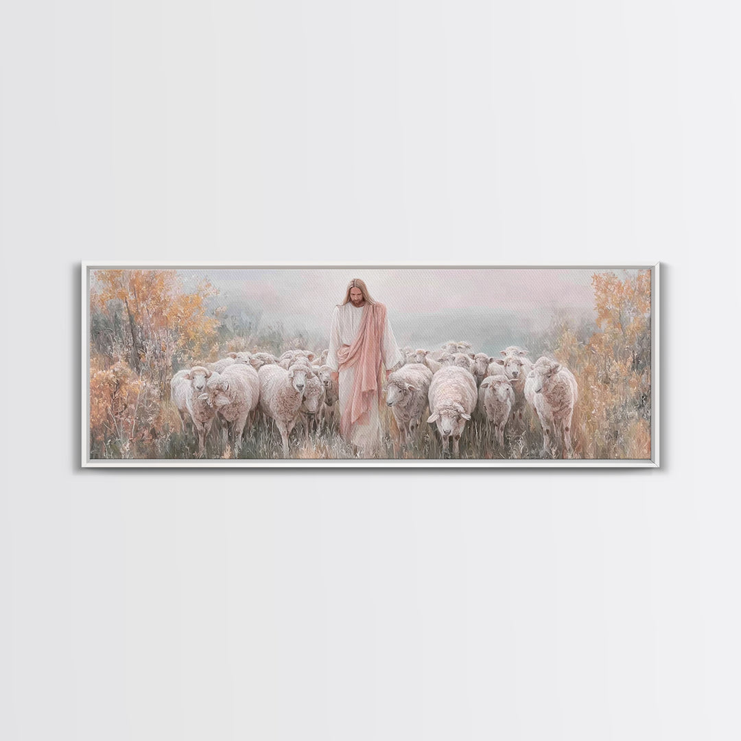 Pasture Of Mercy – Framed Canvas Print – Panoramic Wall Art – Christian Art Canvas – Jesus Painting – Christian Christmas
