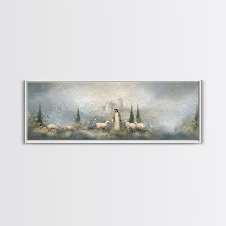 Fields Of Grace | Framed Canvas Print | Panoramic Painting | Christian Art Canvas | Jesus Wall Art | Christmas Art