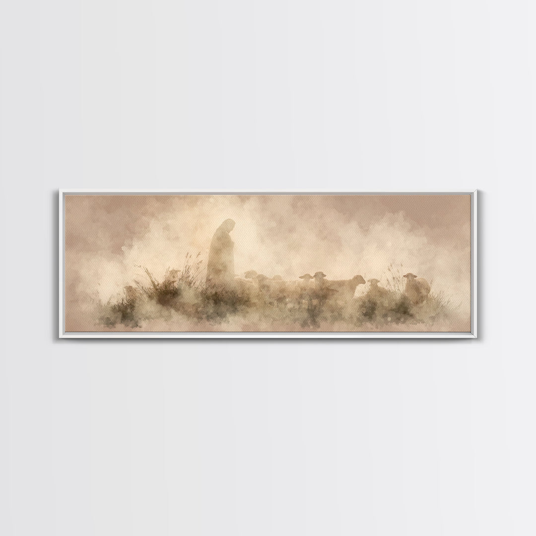 Light Of The Fold – Framed Canvas Print – Panoramic Painting – Christian Wall Art – Jesus Art Print – Christmas Art