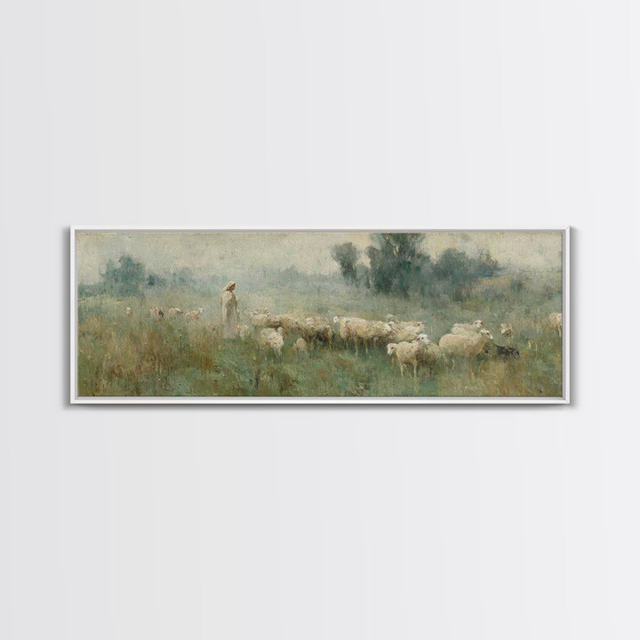 Meadow Of Guidance | Framed Canvas Print | Panoramic Wall Art | Christian Art | Jesus Painting | Christmas Art