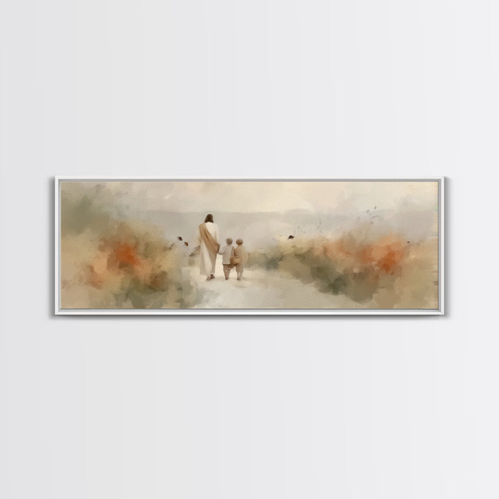 Light Of The Way | Framed Canvas Print | Panoramic Frame | Christian Art | Jesus Painting | Christian Wall Art