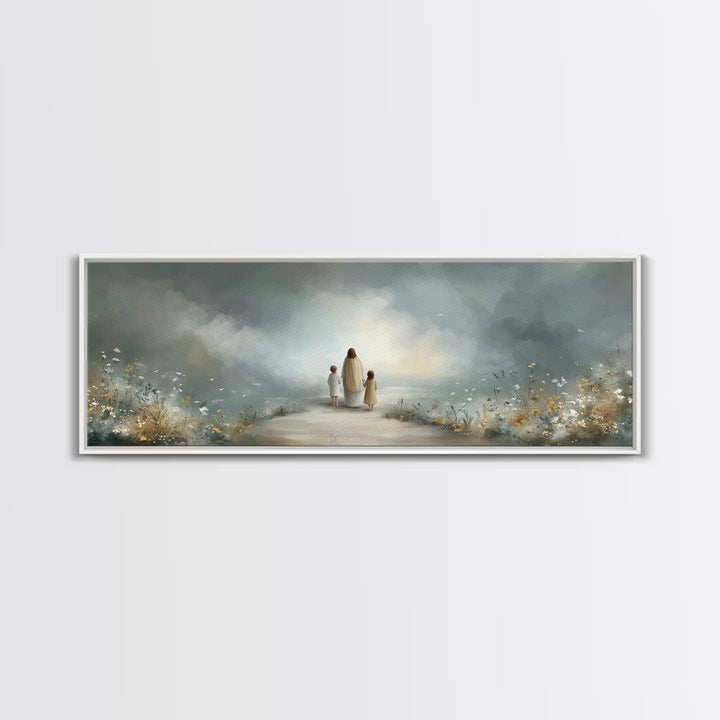 Heavenly Garden Walk – Framed Canvas Print – Panoramic Art – Christian Art Canvas – Jesus Painting – Christian Gift