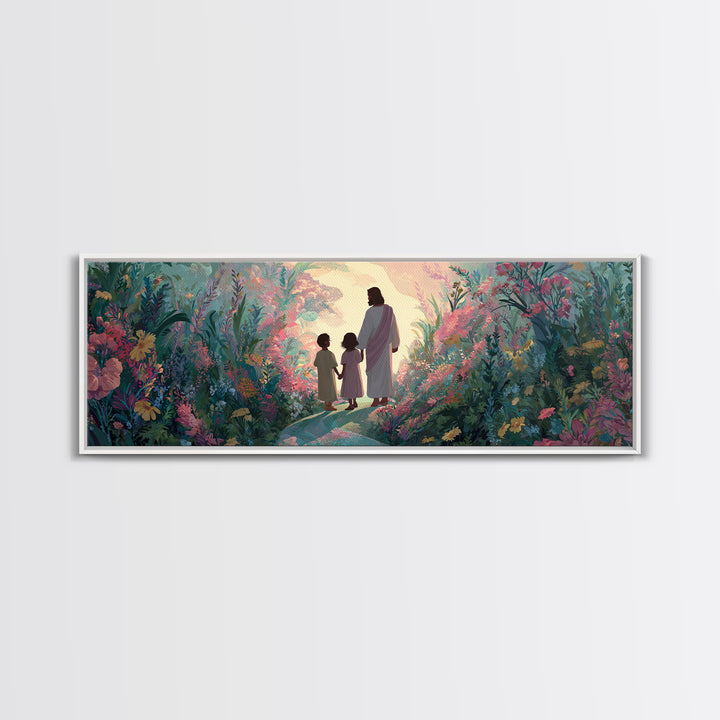 Garden Of Promise – Framed Canvas Print – Panoramic Art – Christian Painting – Jesus Art Print – Christian Wall Art