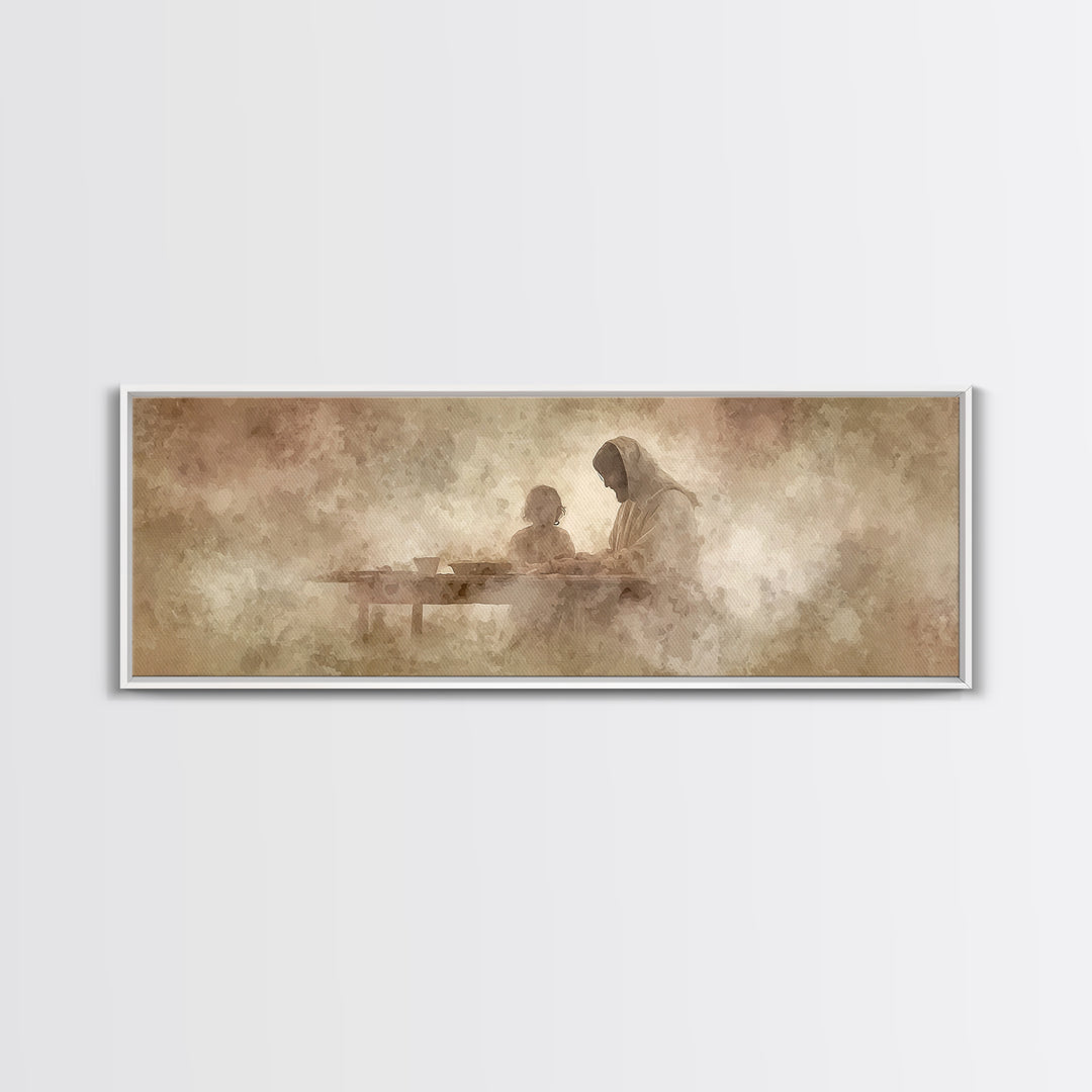 Heavenly Table Grace, Framed Canvas Print, Christian Art Canvas, Jesus Painting, Panoramic Wall Art, Christian Wall Art, Christmas Art, Chr