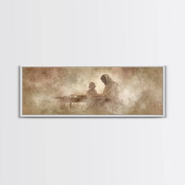 Heavenly Table Grace, Framed Canvas Print, Christian Art Canvas, Jesus Painting, Panoramic Wall Art, Christian Wall Art, Christmas Art, Chr