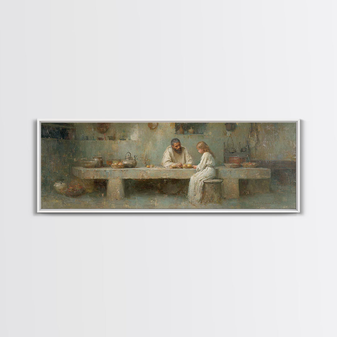 The Quiet Workshop | Framed Canvas Print | Christian Wall Art | Christian Art Canvas | Panoramic Painting | Jesus Painting | Christian Deco