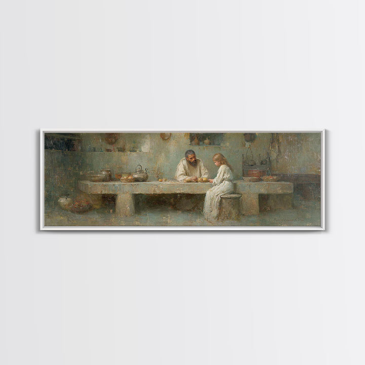 The Quiet Workshop | Framed Canvas Print | Christian Wall Art | Christian Art Canvas | Panoramic Painting | Jesus Painting | Christian Deco