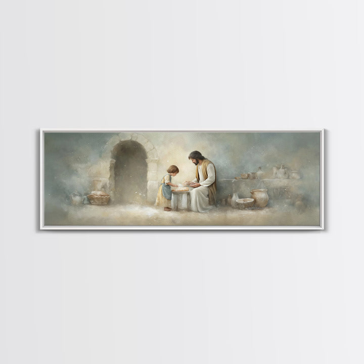 Sacred Kitchen Light, Framed Canvas Print, Christian Wall Art, Jesus Painting, Panoramic Frame, Christian Decor, Christian Art Canvas, Chri