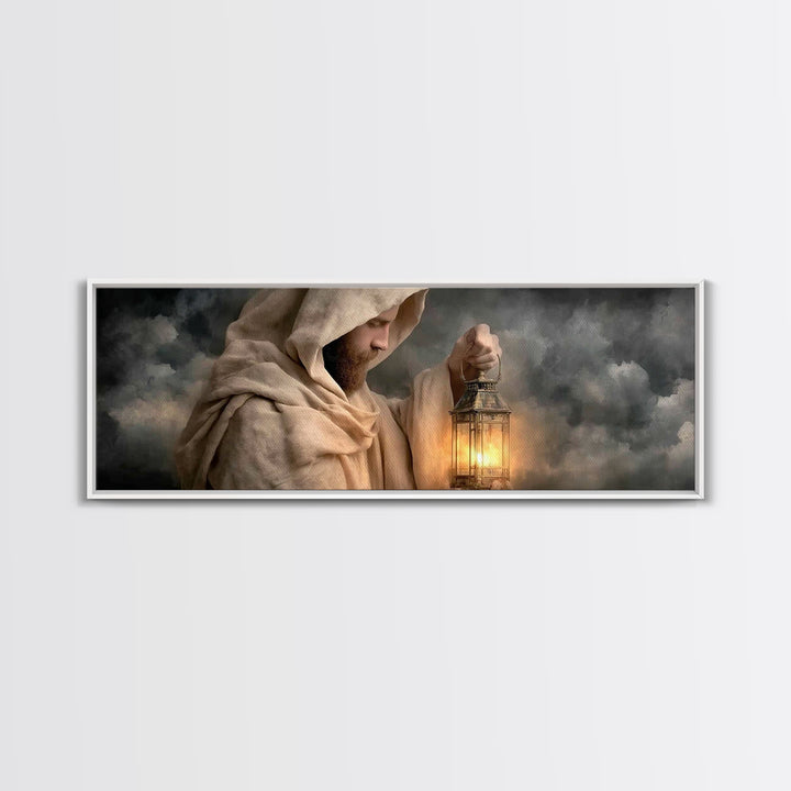 Sacred Lantern Light – Framed Canvas Print – Christian Wall Art – Panoramic Painting – Jesus Painting – Christian Art Canvas – Christian De
