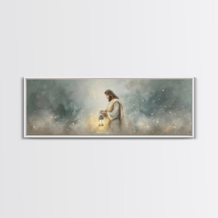 Lantern Of Peace – Framed Canvas Print – Panoramic Art – Christian Art Canvas – Christian Wall Art – Jesus Painting – Christian Christmas A