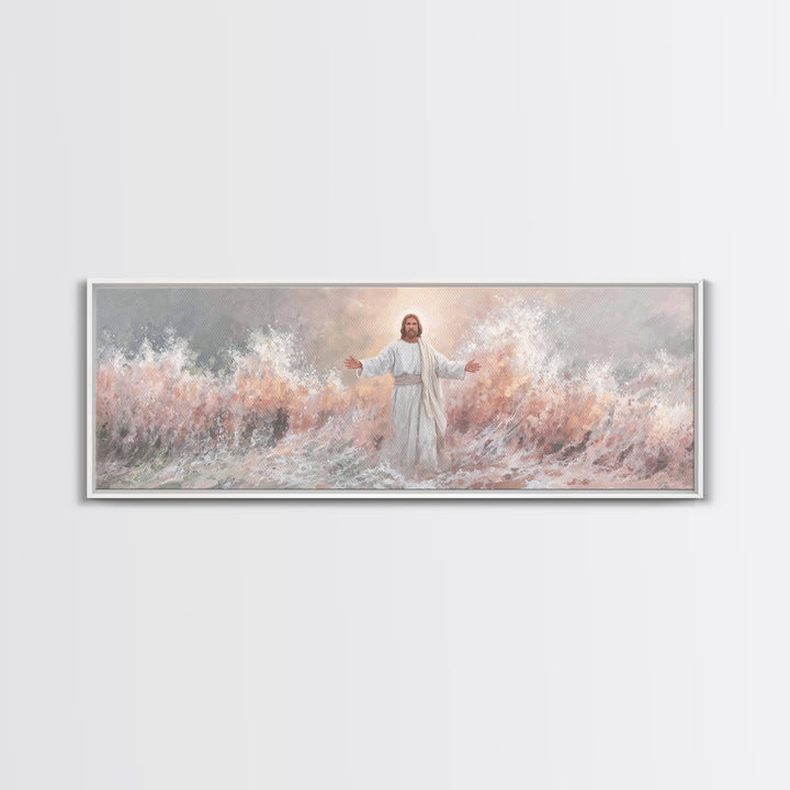 Stormborne Grace – Framed Canvas Print – Panoramic Frame – Christian Wall Art – Jesus Painting – Christian Art Canvas – Christian Decor – C