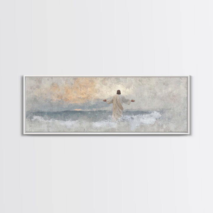 Waves Of Glory, Framed Canvas Print, Panoramic Wall Art, Christian Art Canvas, Christian Wall Art, Jesus Painting, Christian Decor, Christm