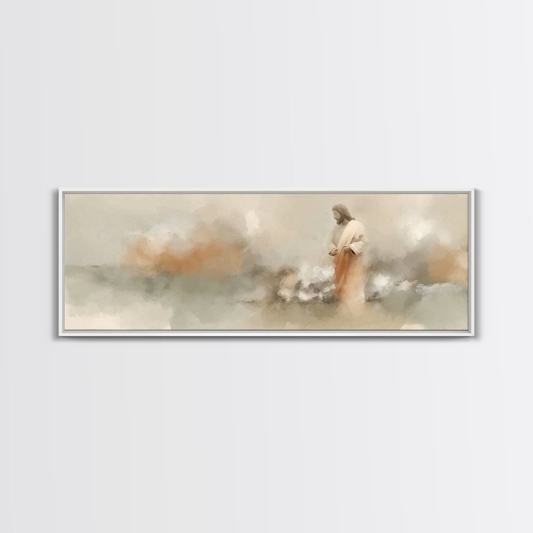 The Quiet Crossing – Framed Canvas Print – Panoramic Painting – Christian Art Canvas – Jesus Painting – Christian Wall Art – Christian Deco