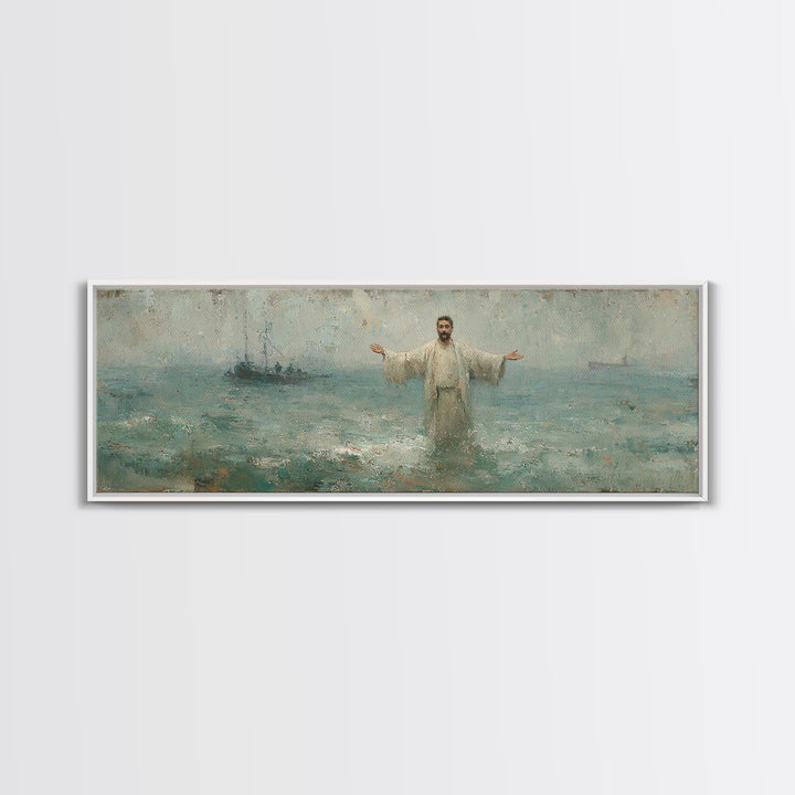 Waves Of Mercy – Framed Canvas Print – Panoramic Art – Christian Wall Art – Jesus Painting – Christian Art Canvas – Christian Christmas Art