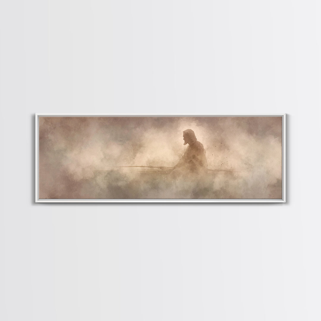 Eternal Stillness, Framed Canvas Print, Panoramic Print, Christian Art, Jesus Painting, Christian Wall Art, Modern Christian Art