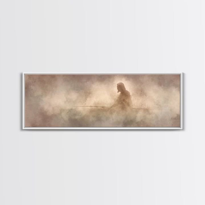 Eternal Stillness, Framed Canvas Print, Panoramic Print, Christian Art, Jesus Painting, Christian Wall Art, Modern Christian Art