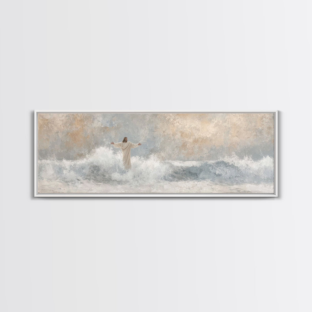 Majestic Tide, Framed Canvas Print, Panoramic Frame, Christian Wall Art, Christian Art Canvas, Jesus Painting, Large Christian Painting