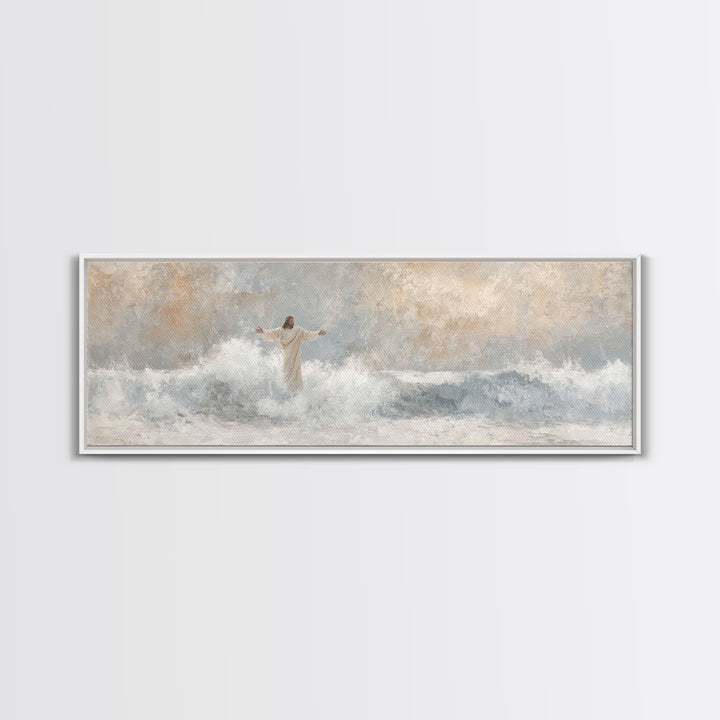 Majestic Tide, Framed Canvas Print, Panoramic Frame, Christian Wall Art, Christian Art Canvas, Jesus Painting, Large Christian Painting