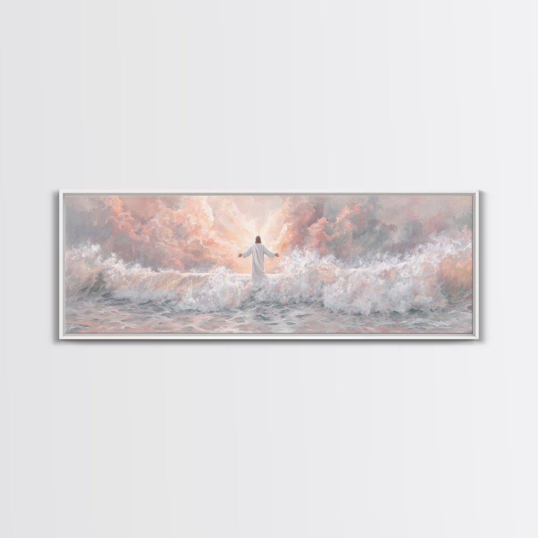Ocean Of Light | Framed Canvas Print | Panoramic Art | Christian Art | Jesus Painting | Christian Art Canvas | Christian Christmas Decor