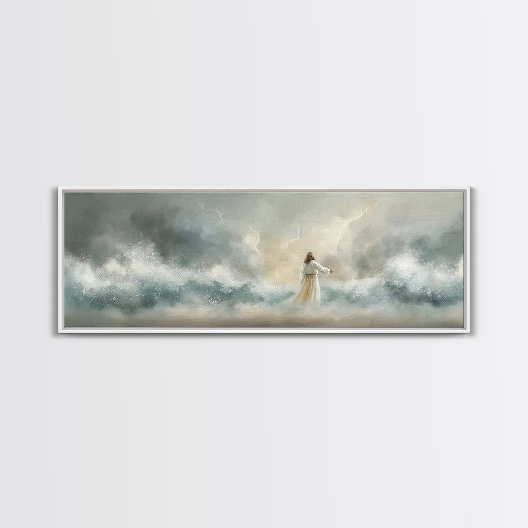 Storm Of Grace – Framed Canvas Print – Panoramic Art – Christian Wall Art – Jesus Painting – Christian Art Canvas – Christian Christmas Art