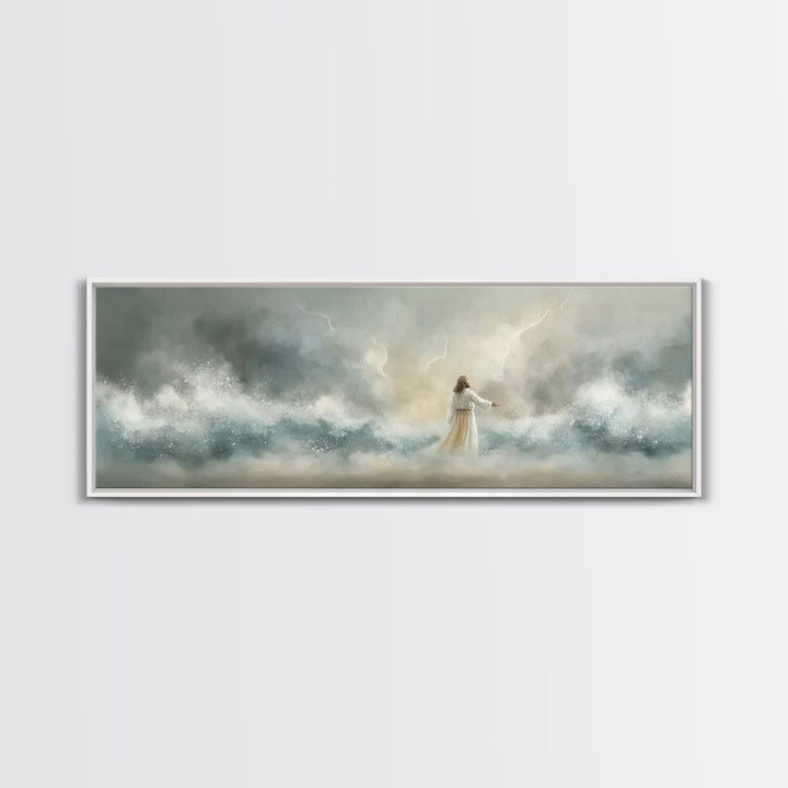 Storm Of Grace – Framed Canvas Print – Panoramic Art – Christian Wall Art – Jesus Painting – Christian Art Canvas – Christian Christmas Art