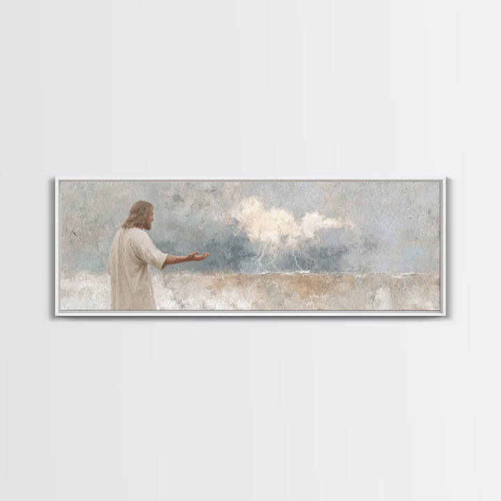 Heaven’s Thunder, Framed Canvas Print, Panoramic Print, Christian Art Canvas, Christian Wall Art, Jesus Painting, Modern Christian Art