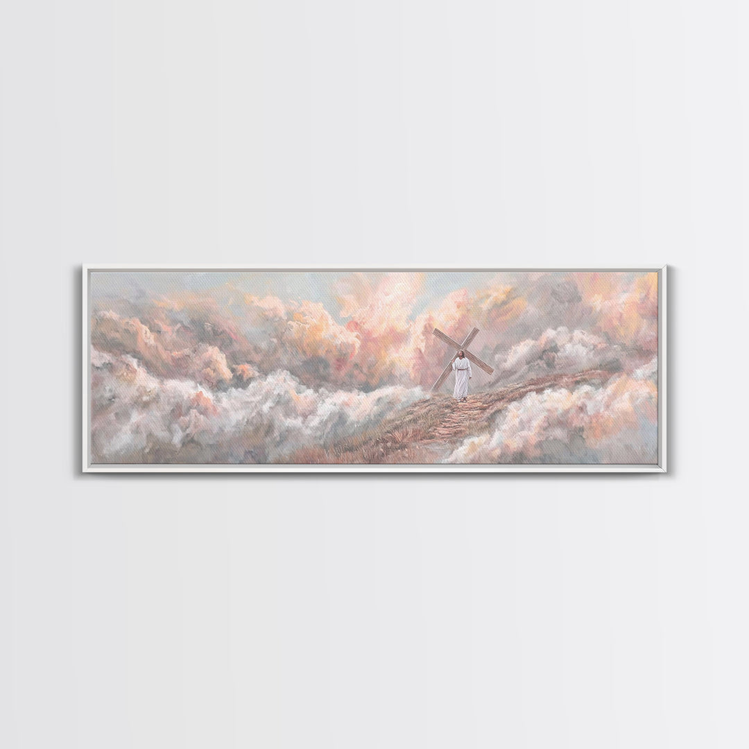 Hill Of Redemption, Framed Canvas Print, Panoramic Painting, Christian Wall Art, Christian Art Canvas, Jesus Painting, Christian Decor