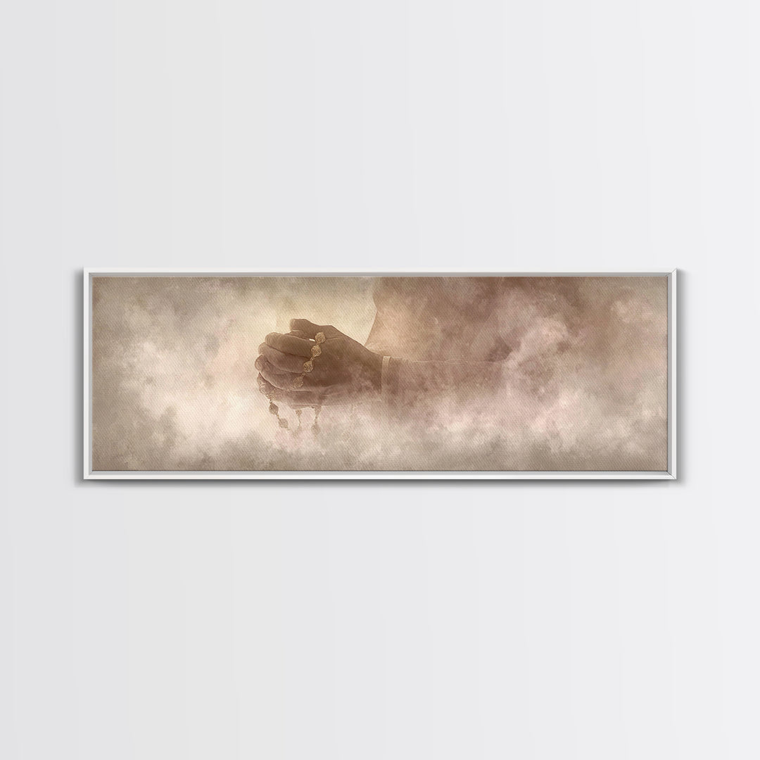 Sacred Hands Hope | Framed Canvas Print | Christian Art Canvas | Christian Wall Art | Panoramic Art | Jesus Painting | Christmas Art