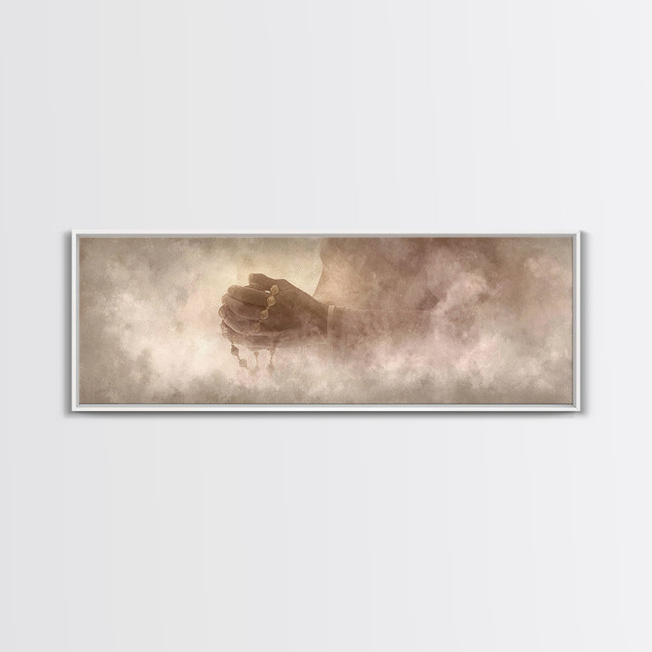 Sacred Hands Hope | Framed Canvas Print | Christian Art Canvas | Christian Wall Art | Panoramic Art | Jesus Painting | Christmas Art