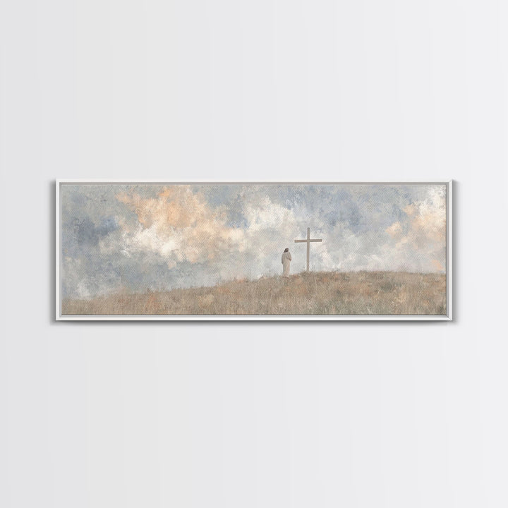 Quiet Salvation – Framed Canvas Print – Panoramic Wall Art – Christian Art – Jesus Painting – Minimalist Christian Art – Christian Decor