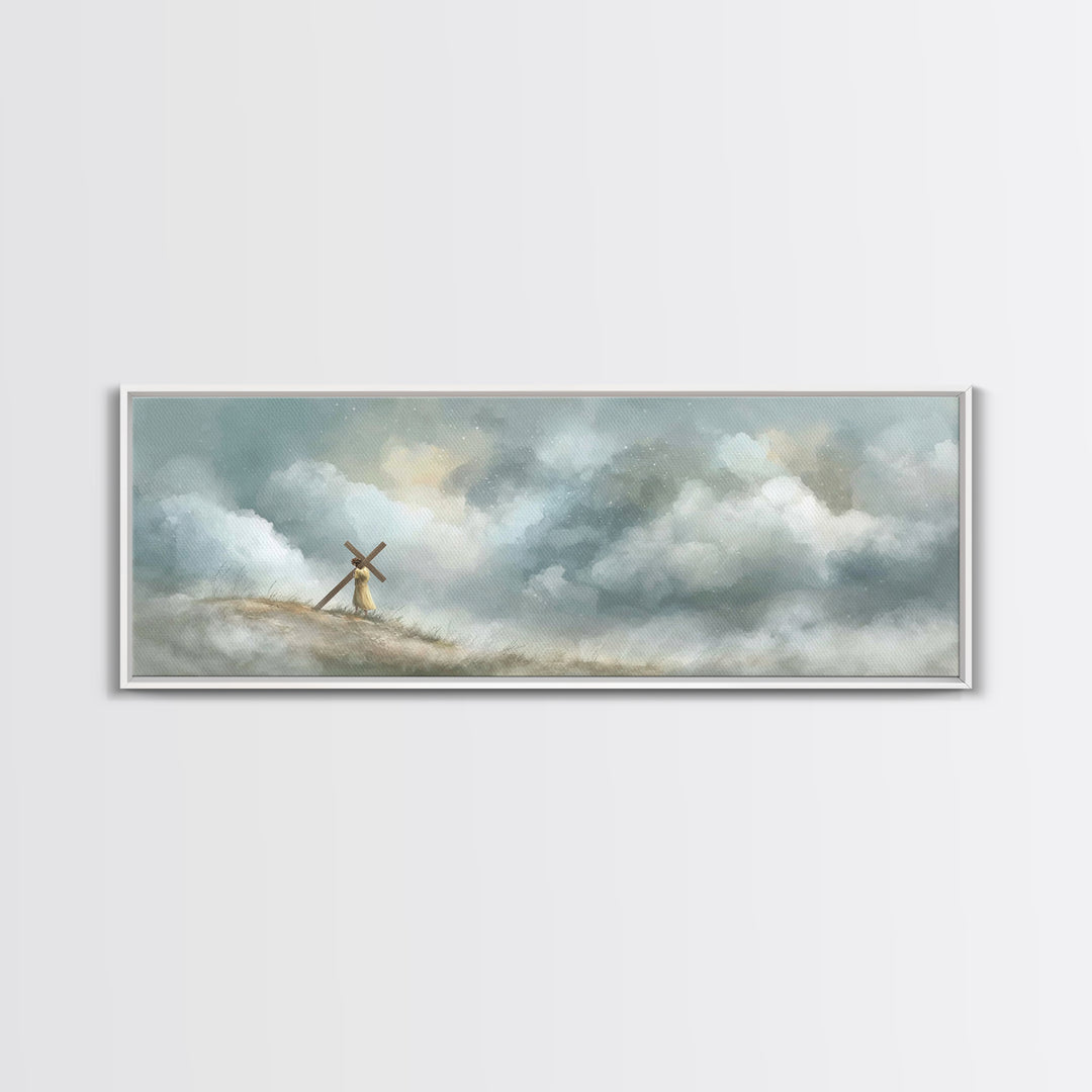 Burden Of Love | Framed Canvas Print | Christian Art Work | Jesus Painting | Panoramic Painting | Large Christian Art | Christian Decor