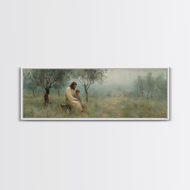 Quiet Steps Home – Framed Canvas Print – Christian Art Canvas – Jesus Painting – Panoramic Frame – Christian Wall Art – Christian Gift