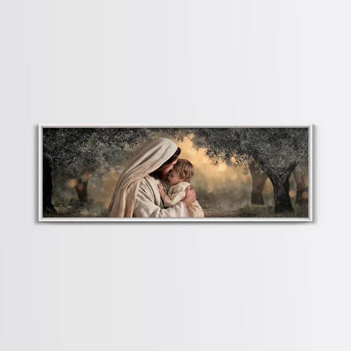 Garden Of Peace, Framed Canvas Print, Christian Wall Art, Jesus Painting, Panoramic Art, Christian Christmas Art, Christian Art Canvas