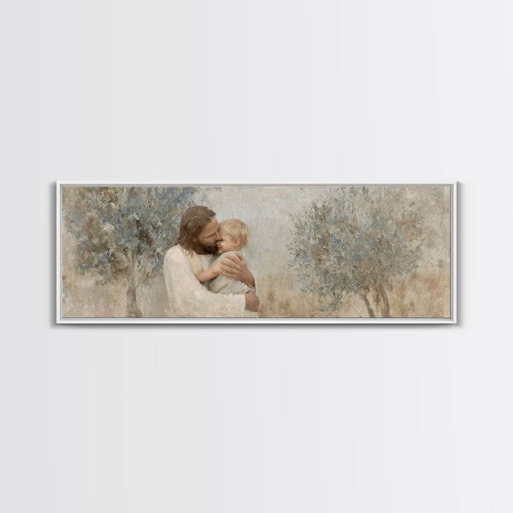 Eternal Embrace – Framed Canvas Print – Jesus Painting – Christian Wall Art – Panoramic Painting – Christian Art Print – Christian Decor