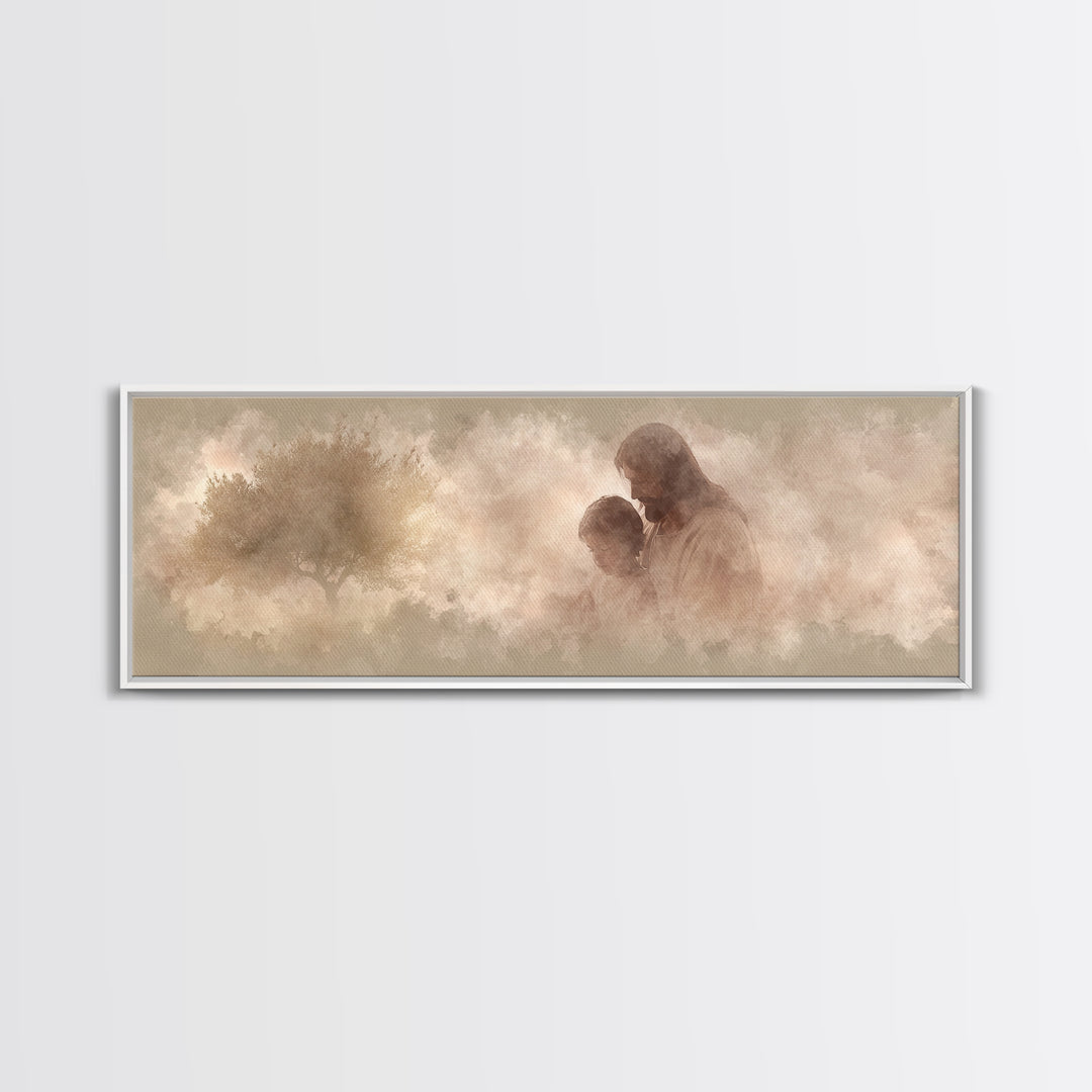 Hearts At Rest, Framed Canvas Print, Christian Art Canvas, Jesus Painting, Panoramic Frame, Large Christian Art, Christian Wall Art