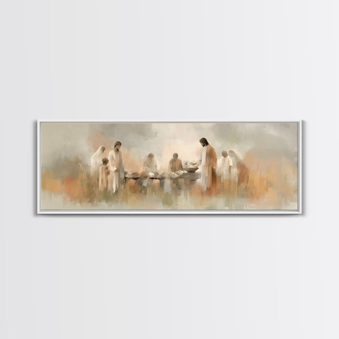 Bread Of Blessing – Framed Canvas Print – Christian Wall Art – Christian Art Canvas – Panoramic Art – Jesus Painting – Christian Decor