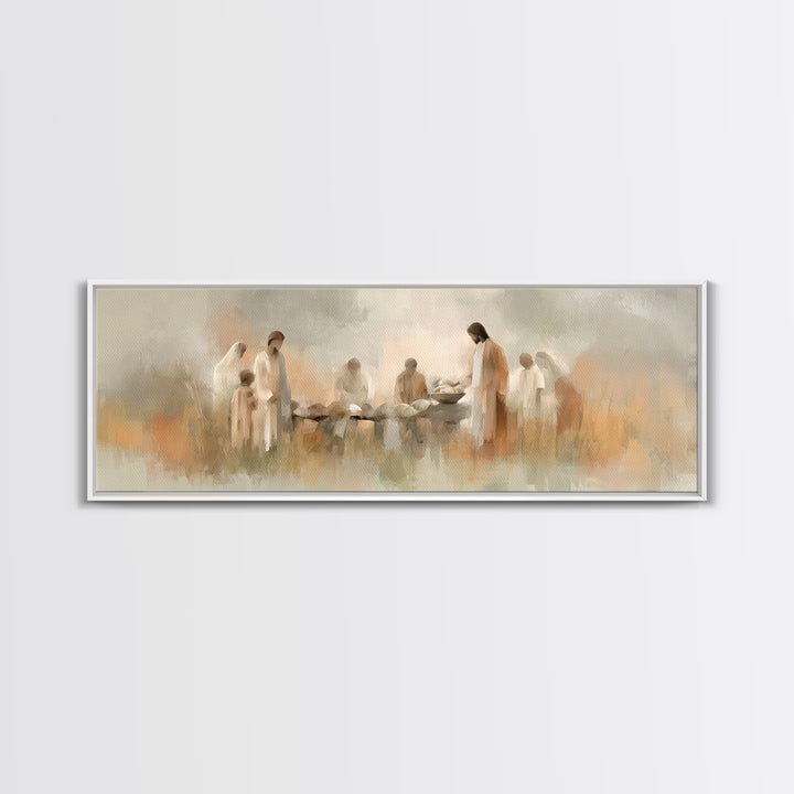 Bread Of Blessing – Framed Canvas Print – Christian Wall Art – Christian Art Canvas – Panoramic Art – Jesus Painting – Christian Decor