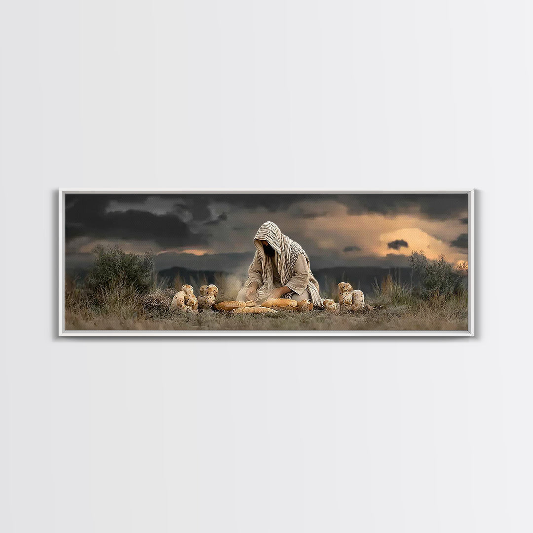 Miracle Of Provision, Framed Canvas Print, Christian Art Canvas, Panoramic Wall Art, Jesus Painting, Christian Art, Christian Gift Ideas