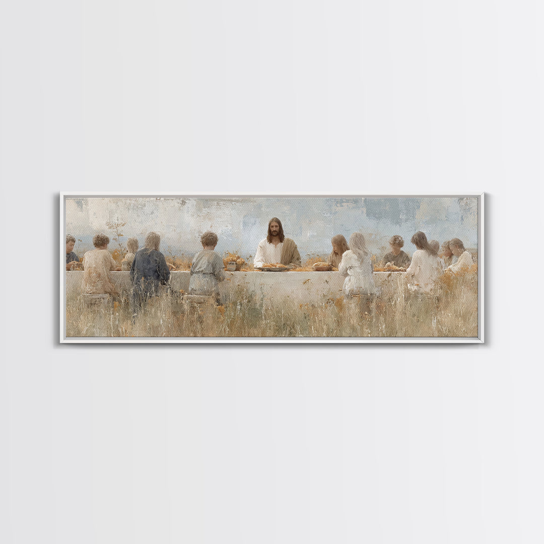 Table Of Grace | Framed Canvas Print | Christian Wall Art | Jesus Painting | Panoramic Painting | Christian Art Canvas | Christian Decor